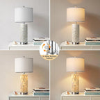 PARTPHONER Coastal Table Lamps for Living Room Set of 2, Bedside Lamps with Night Light, USB A+C Ports, 4-Way Rotary Switch, Seashell Nightstand Lamps for Bedroom and Home Office(LED Bulbs Included)
