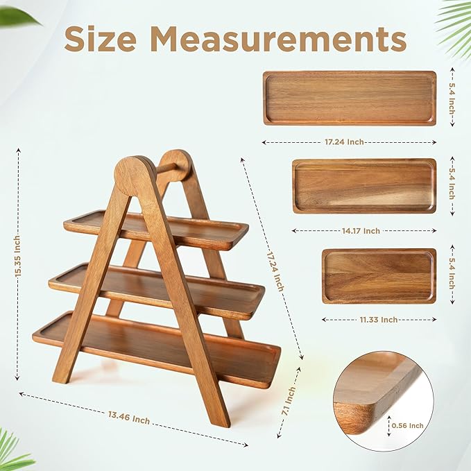MAJURI 3 Tier Wooden Serving Tray, Halloween Serving Tray, Set of 2 Tongs Free, Tiered Serving Trays for Party, Picnic, Your Perfect Elevated Charcuterie Stand and for 3 Tiered Dessert Stand Lovers