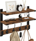 Homode Two-Tier Wall Shelf with Hooks, 17 Inch Coat Rack Wall Mount with Shelf, Wood Coat Hanger Entryway Hanging Storage Shelves with 4 Double Hooks for Bathroom Bedroom Living Room, Rustic Brown