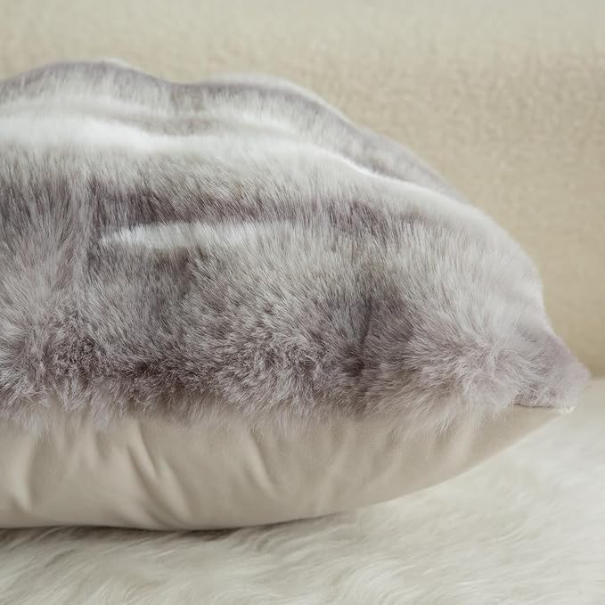 MANDIOO Pack of 2 Thick Plush Wool Decorative Throw Pillow Covers Super Soft Wave Bubble Fur Velvet Cushion Covers Pillow Shams for Couch Bed Living Room 16x24 Inch White Gray