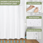 Muuyi Sage Green Watercolor Floral Shower Curtain,No Hook Shower Curtain,Polyester Shower Curtains with Snap in Fabric,Sheer Top Window for Bathroom Decor,Waterproof & Washable,72W x 75L Inch