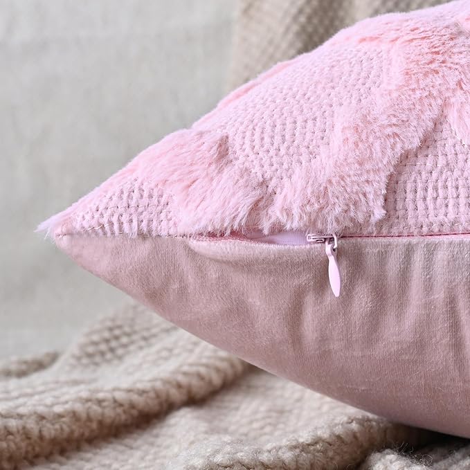 Set of 2 Soft Moroccan Throw Pillow Covers 20x20 Inch Plush Boho Decorative Pillow Cover Accent Cushion Case for Couch Sofa Bed, Light Pink