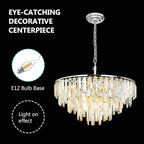 Chrome Modern Round Top K9 Crystal Chandelier Lighting Fixture, 8 Lights Round K9 Crystal Adjustable Hanging Lamp for Dining Room Bedroom Living Room,Hallway,Bar,Kitchen W24''