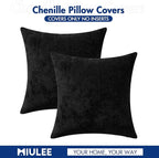 MIULEE Pack of 2 Couch Throw Pillow Covers 20x20 Inch Black Modern Boho Accent Decorative Pillow Covers Soft Chenille Farmhouse Cushion Covers for Home Decor Bed Sofa Living Room