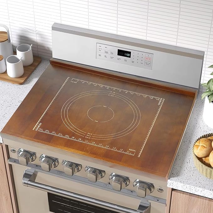 24" x 20" Reversible Wooden Pastry Board Wood Pasta Board with Lip Bread Board Cutting Board Chopping Board Pie Board with Engraved Ruler for Counter Top Kitchen-Brown