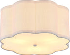 Modern Drum Semi Flush Mount Ceiling Light Fixture Modern 12.99” White 3-Lights Drum Ceiling Lighting Vintage Linen Ceiling Lamp for Kitchen, Basement, Dining Room, Bedroom, Laundry Room