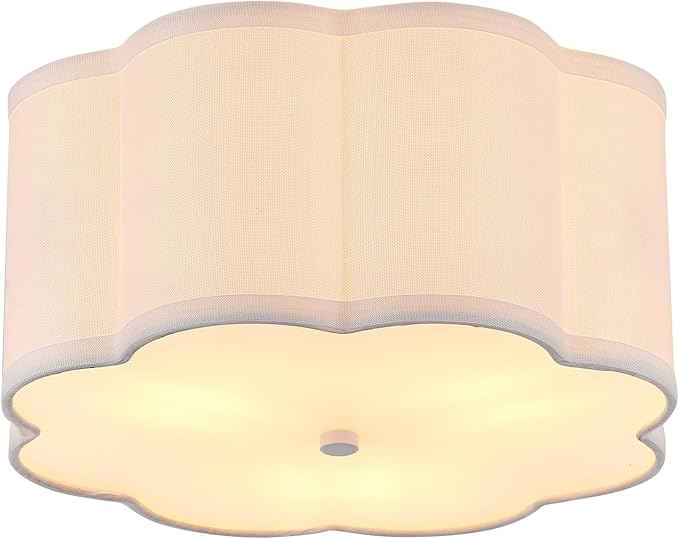 Modern Drum Semi Flush Mount Ceiling Light Fixture Modern 12.99” White 3-Lights Drum Ceiling Lighting Vintage Linen Ceiling Lamp for Kitchen, Basement, Dining Room, Bedroom, Laundry Room