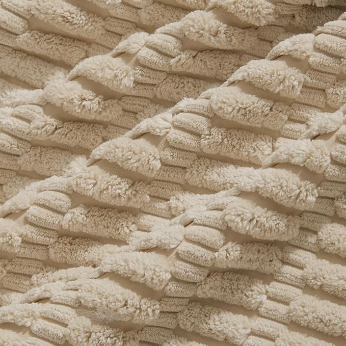 Fancy Homi Tan Lumbar Decorative Throw Pillow Covers 14x24 Inch for Living Room Couch Bed Sofa, Rustic Farmhouse Boho Home Decor, Soft Striped Corduroy Rectangle Cushion Case 35x60 cm