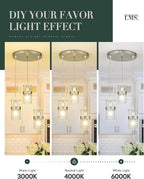 LMS 3-Light Brushed Nickel Cluster Pendant Light, Modern Dining Room Light Fixture with Hammered Glass, Hanging Chandelier Lighting for Dining Room, Kitchen Island, Bedroom, LMS-198