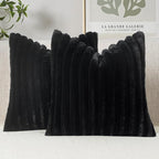 MIULEE Faux Fur Decorative Throw Pillow Covers 16x16 Inch Set of 2, French Modern Art Home Decor Soft Plush Couch Pillows Cozy Fluffy Cushion Covers for Sofa Bed Black