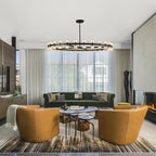 Modern 60 inch Black Round Chandelier, Extra Large Chandeliers Crystal Chandeliers for Living Room, Large Wagon Wheel Chandelier for Foyer, Staircase, Entrance,Includes Bulb