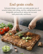 XINZUO Acacia Wood End Grain Cutting Board (13.8''L x 9.8''W x 1''T)-Wooden Chopping Board with Non-Slip Feet, Side Handles and Juice Groove