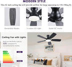 42inch Ceiling Fans with Lights, Low Profile Ceiling Fan with Light and Remote/APP Control, DC Reversible Motor, Noiseless, Flush Mount, Black Ceiling Fan for Bedroom Indoor/Outdoor Use