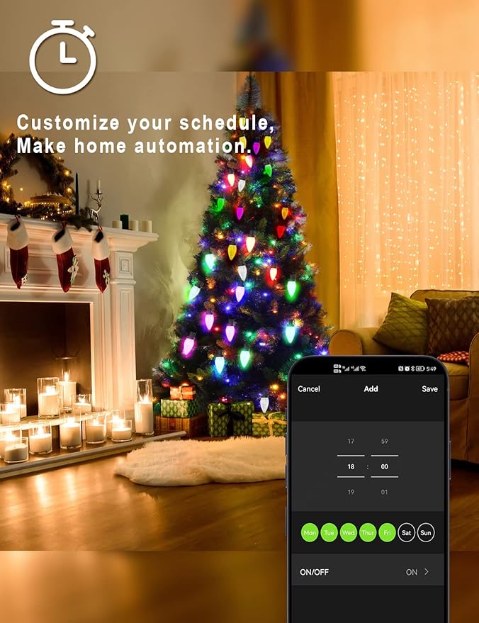 HIITEN RGB C9 Christmas Lights Outdoor 157ft 200LEDs, DIY Chasing Effects Smart LED Christmas Lights, Bluetooth APP Remote Controlled Extendable Color Changing String Lighting with Timer Music Sync