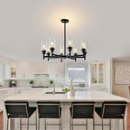 8 Light Black Chandeliers for Dining Room Light fixtures Over Table Modern Farmhouse Chandelier Industrial Hanging Pendant Lighting for Living Room Foyer Kitchen Table with Glass Shade