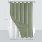 Inhousolu Boho Farmhouse Shower Curtain with Fabric Liner Set, Faux Linen Textured, 14 Metal Hooks Luxury Weighted Hem, Washable Wrinkle Free Bath Curtain for Hotel Bathroom 72" W x 84" L Sage Green