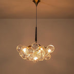 Mid-Century Bubble Ball Chandelier Black Gold 6-Light Cluster Clear Swirled Blown Glass Globe Pendant Light Dia 24" Chandeliers Lighting Light Fixtures for Dining Room Bathroom Island Entryway