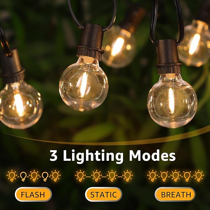 Mlambert 48Ft Solar String Lights, Outdoor Waterproof Patio Lights with 18 Shatterproof G40 Bulbs(1 Spare), Led Light for Backyard-Black Wire