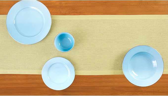 Solino Home Linen Small Table Runner 48 Inches - Athena, 100% Pure Linen Chambray Yellow Table Runner 14 x 48 Inch Ideal for Dresser and Coffee Tables