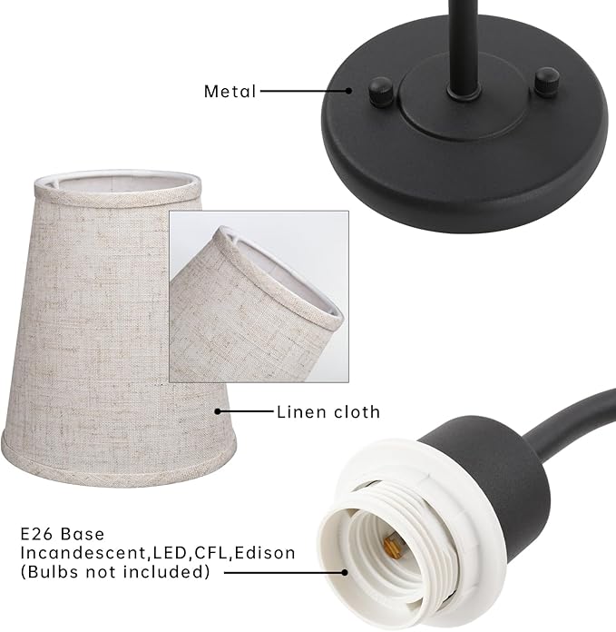 2-Lights Wall Sconces with Funnel Linen Fabric Shades, Double Light Wall Lamps for Bedroom Living Room Vanity Bathroom Hallway Stairway