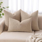MIULEE 24x24 Decorative Euro Sham Throw Pillows for Bed Set of 2 Textured Boucle Neutral Winter Throw Pillow Covers Khaki Accent Solid Couch Pillowcases Sofa Livingroom Home Decor