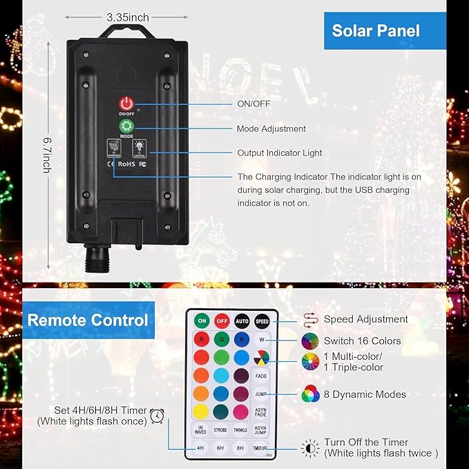 XEWEA Solar Rope Lights Outdoor,16Colors 66LED 39Ft String Light with 20Modes Remote, Solar Powered Rope Tube Lights for Garden Fence Paito Yard Christmas Decoration