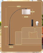 EDISHINE 78.3″ Modern Arc Floor Lamp with Remote, Tall Black Standing Lamp with Stepless Dimmable Bulb & 5 Color Temperature, Curved Mid Century Floor Lamps for Living Room, Bedroom, Nursey