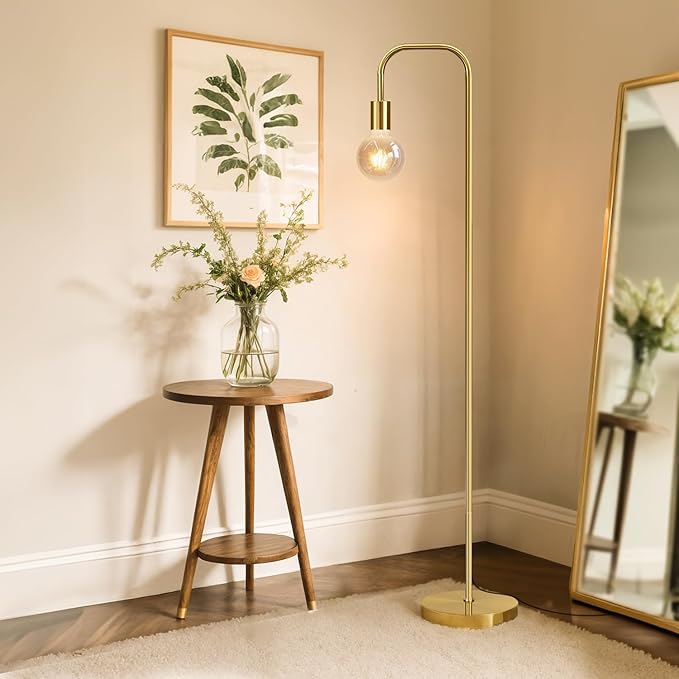 Oneach 63.75'' Industrial Antique Brass Gold Minimalist Floor Lamp for Living Room, Bedroom and Office