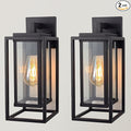 14" Outdoor Wall Light Fixtures Waterproofed Exterior Lantern W/Sturdy Rectangular Double Cage In Satin Black&Clear Tempered Glass,Sconce Mounted For House Patio,Front door,Porch,Garage Lighting 2Pack