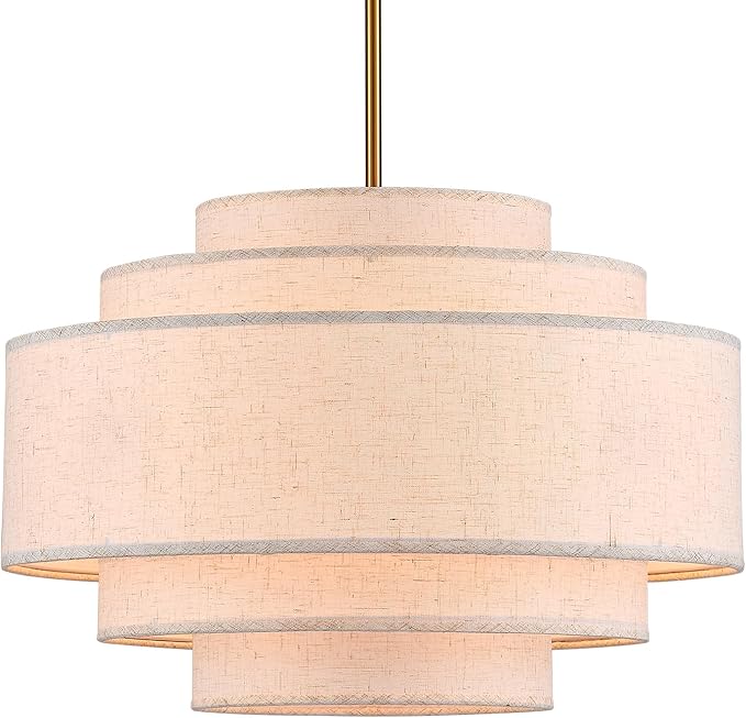 Modern 19.7" Drum Chandelier 4-Lights Vintage Modern Chandelier Light Fixture with Linen Shade Retro Farmhouse Drum Chandeliers for Dining Room, Kitchen Island, Living Room, Bedroom