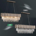 L35.4 Linear Modern Crystal Chandeliers Luxury Nickel Rectangle Chandelier for Dining Room Contemporary Oval Raindrop Pendant Ceiling Light Fixture for Kitchen Island Entryway Foyer 10 Lights