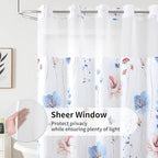 QiyI Small Stall Flower Shower Curtain with Snap in Liner, Blue Watercolor Floral Cloth Bath Curtains, No Hook Shower Curtains with Mesh Top Window, Fabric Waterproof Curtain Set, 36 x 75 Inch