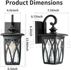 JYZ Outdoor Porch Light Wall Mount,14'' Exterior Waterproof Wall Lighting Fixtures,Wall Sconce Light with E26 Socket & Water Ripple Glass Shades, Matte Black Outside Wall Lantern for Patio Front Door