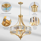 XINGQI 21.6" Modern Gold 6-Light Crystal Chandelier for Dining Room Large Round Pendant Lightting Fixture for Living Room Kitchen Island Bedroom