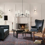 Electro bp;30" Dia 5-Arm Classic Chandeliers Matt Black with White Linen Shades,Light Fixture for Dining Room,Living Room,Bedroom,E12,200W