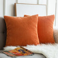 MIULEE Pack of 2 Orange Pillow Covers 14x14 Inch Soft Boho Striped Corduroy Throw Pillow Covers Set Decorative Square Cushion Cases Pillowcases for Sofa Bedroom Couch