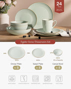 Famiware Jupiter Dinnerware Set, Plates and Bowls Dish Sets for 8 (24 Pieces), Microwave and Dishwasher Safe Stoneware Speckled Tableware, Chip and Scratch Resistant, Light Green