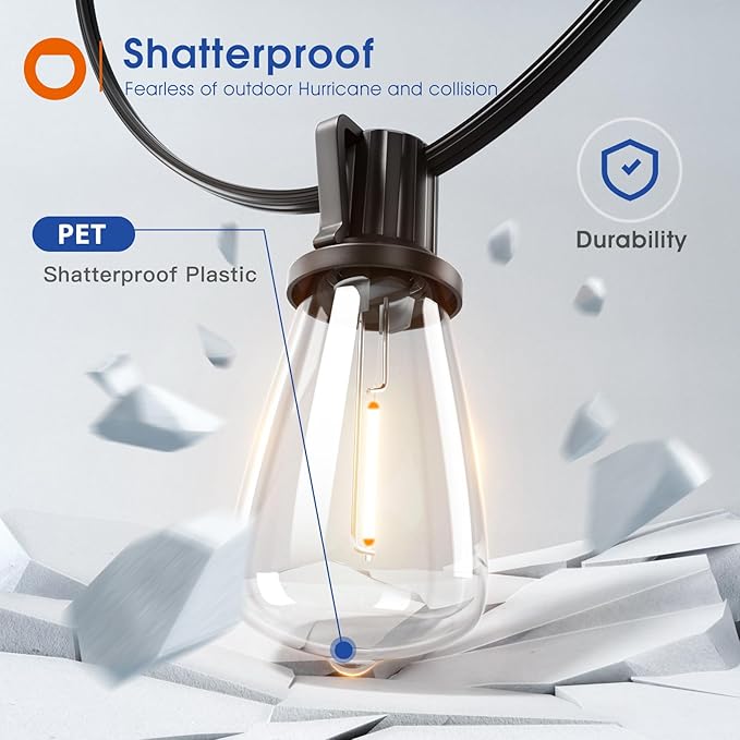 addlon 200FT(50FT*4) LED Outdoor Lights Waterproof Patio Lights with 64 Shatterproof ST38 Replaceable Bulbs(4 Spare), Dimmable Outside Hanging Light Connectable for Porch, Backyard