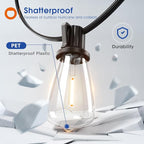 addlon 200FT(50FT*4) LED Outdoor Lights Waterproof Patio Lights with 64 Shatterproof ST38 Replaceable Bulbs(4 Spare), Dimmable Outside Hanging Light Connectable for Porch, Backyard