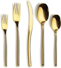 Lemeya 40-Piece Gold Silverware Set for 8,Modern 18/10 Stainless Steel Flatware Set,Luxury Cutlery Set,Unique Utensils Set for Restaurant,Spoons and Forks Set,Mirror Polished,Dishwasher Safe