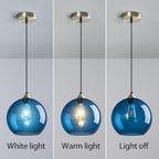 Blue Glass Pendant Lights Kitchen Island Lighting Globe Pendant Light Fixtures Modern Pendant Lighting for Kitchen Island Bedroom Living Dining Room Light Fixture(9.84in, 1-Pack)