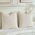 Fancy Homi Set of 2 Cream Boho Neutral Decorative Throw Pillow Covers 24x24 Inch for Couch Bed Sofa, Aesthetic Modern Organic Home Decor, Soft Fluffy Corduroy Beige Cute Farmhouse Cushion Case 60 cm
