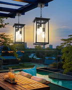 3-Lights Outdoor Pendant Lights, Large Black Exterior Ceiling Hanging Lanterns with Adjustable Chain, Modern Porch Pendant Lighting Fixtures for Front Door Entryway, E26 Bulb Base
