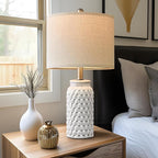 20.5" White Modern Ceramic Bedside Lamp Set of 2 for Bedroom Decor Farmhouse Table Lamp for Living Room Office Dorm