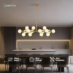 16-Light Globe Sputnik Chandelier, Mid Century Modern Light Fixture Over Table, Brass Gold Linear Chandeliers for Dining Room and Kitchen Island (Milk White Glass Bubble Shades, 40 Inch)