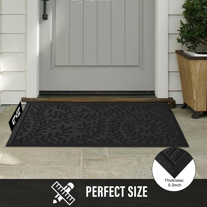 Front Door Mat, Absorbent Dirt Trapping Welcome Door Mat Indoor Outdoor, Non Slip Entry Mat, Indoor Outdoor Door Mats, Fade Resistant, Low Profile Doormat for Entryway, 47×32, Black
