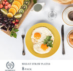 Homienly Flat Dinner Plates Set - 8 Microwave & Dishwasher Safe Wheat Straw Plates, Unbreakable, 9 inch Yellow