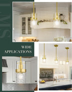 LMS Gold Pendant Light, 1-Light Pendant Lighting for Kitchen Island with Hammered Glass, LMS-171