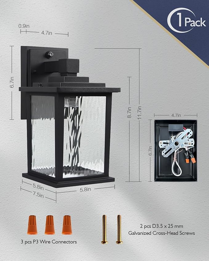 Dusk to Dawn Outdoor Wall Light Fixture, Hardwired Matte Black Porch Light, Waterproof Rustproof Outside Wall Lantern for House, Patio, Front Door, 12 Inch, Bulb Not Included