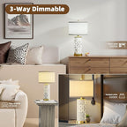 Ceramic Table Lamps Set of 2, UpDown Dual Light with USB C+A, 22"Bedroom Lamp&Beside Lamp with 3 Color Temperature for Bedroom and Living Room, Night Light for Nightstand and Desk Decor (With 2 Bulbs)